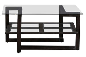 Parson Contemporary Square Geometric Base Coffee Table With Glass Top And Shelf