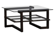 Parson Contemporary Square Geometric Base Coffee Table With Glass Top And Shelf