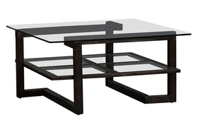 Parson Contemporary Square Geometric Base Coffee Table With Glass Top And Shelf