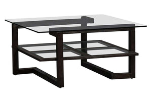 Parson Contemporary Square Geometric Base Coffee Table With Glass Top And Shelf