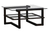 Image of Parson Contemporary Square Geometric Base Coffee Table With Glass Top And Shelf
