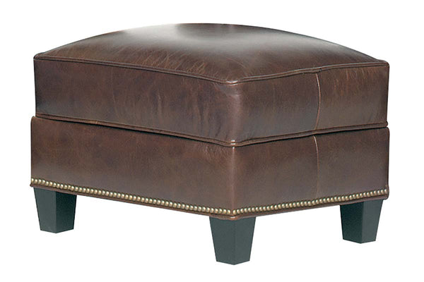 Prescott "Designer Style" Leather Ottoman w/ Antiqued Brass Nailhead Trim