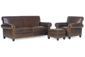 Prescott Leather Sofa Set w/ Antiqued Brass Nailhead Trim