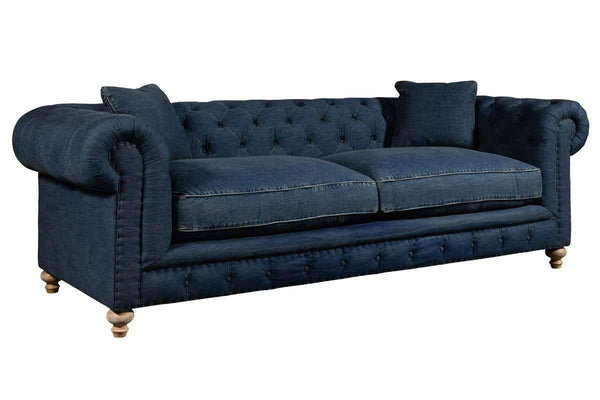 Quick Ship Armstrong "Quick Ship" Denim Fabric Chesterfield Sofa Group