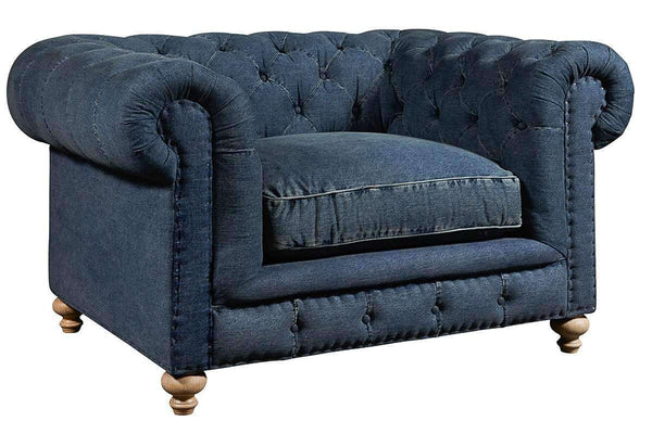 Quick Ship Armstrong "Quick Ship" Denim Fabric Chesterfield Sofa Group