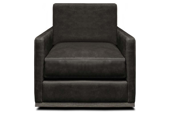 Radcliffe Rio Charcoal Modern Track Arm Swivel Leather Club Chair