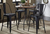 Image of Reed 5 Piece Vintage Round Pub Table Set With Distressed Black Finish And Metal Bow Back Counter Chairs