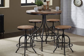 Reed 5 Piece Vintage Round Pub Table Set With Distressed Black Finish And Adjustable Drafting Stools