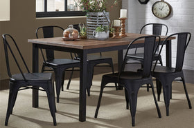Reed 7 Piece Vintage Leg Table Set With Distressed Black Finish And Metal Bow Back Chairs