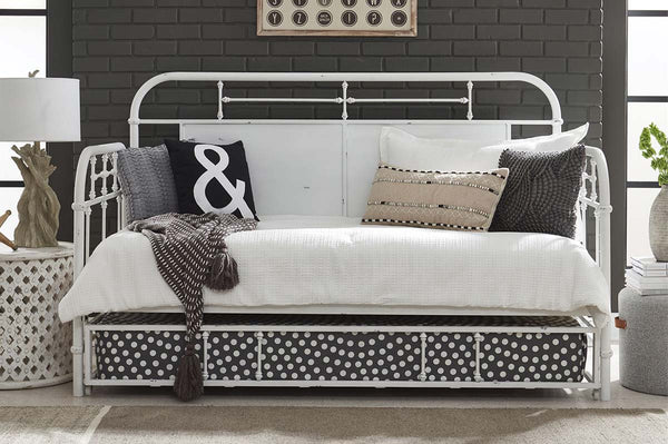 Reed Twin Antique White Metal Daybed With Trundle "Create Your Own Bedroom" Collection