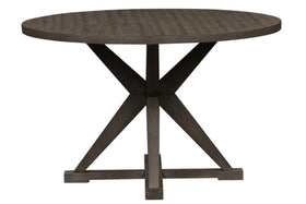 Ronan Contemporary 5 Piece Round Pedestal Table Set In A Distressed Weathered Gray Finish