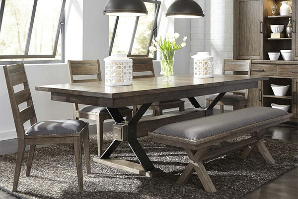 Rutherford 6 Piece Urban Living Trestle Table Dining Set With Ladder Back Chairs And Bench