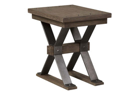 Rutherford Industrial Style Antique Pewter Metal Base Chair Side Table With Weathered Bark Top