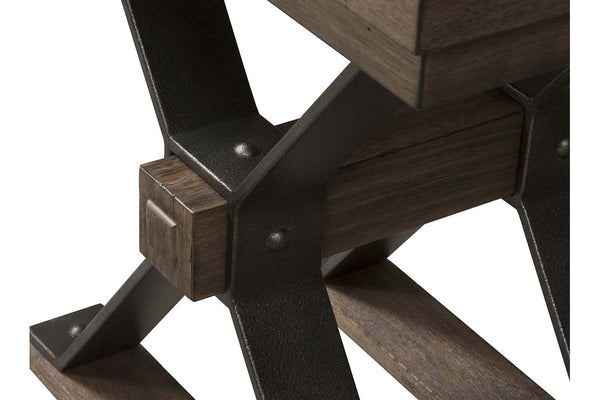 Rutherford Industrial Style Antique Pewter Metal Base Chair Side Table With Weathered Bark Top