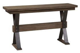 Rutherford Industrial Style Antique Pewter Metal Base Sofa Table With Weathered Bark Top
