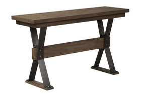 Rutherford Industrial Style Antique Pewter Metal Base Sofa Table With Weathered Bark Top