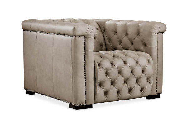 Savion Taupe Power Quick Ship Chesterfield Leather Recliner Chair - Club Furnitu