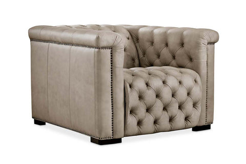Savion Taupe Leather "Quick Ship" Chesterfield Recliner
