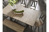 Image of Silverton Rustic Farmhouse Gray With Sandstone Top 6 Piece Trestle Table Set With Bench