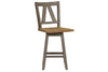 Image of Silverton Rustic Farmhouse Gray With Sandstone Top 7 Piece Gathering Table Set With Swivel Chairs