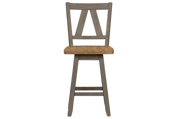 Silverton Rustic Farmhouse Gray With Sandstone Top 7 Piece Gathering Table Set With Swivel Chairs