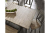 Image of Silverton Rustic Farmhouse Gray With Sandstone Top 5 Piece Trestle Table Set
