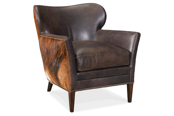 Simpson Dark Brindle "Quick Ship" Brown Hair On Hide Leather Accent Chair