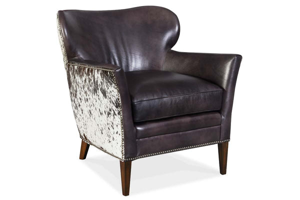 Simpson Legendary Graphite "Quick Ship" Salt & Pepper Hair On Hide Leather Accent Chair