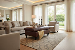 Sinclair 44 Inch Long Leather Upholstered Coffee Table Ottoman With Storage Area
