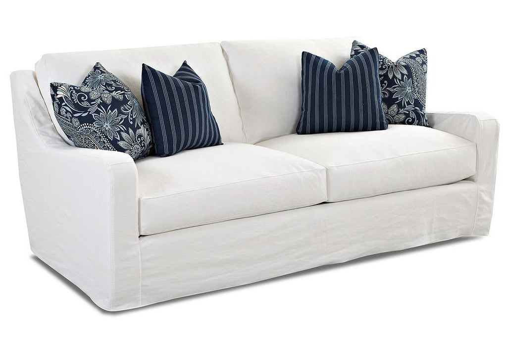 Sloane 88 Inch Quick Ship Slipcovered Sloping Track Arm Two Seat Sof