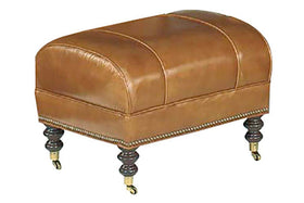 Sullivan "Designer Style" Leather Ottoman w/ Decorative Antique Brass Nailhead Trim