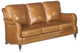 Sullivan Howard Reproduction Leather Three Seat Sofa Set w/ Decorative Antique Brass Nailhead Trim