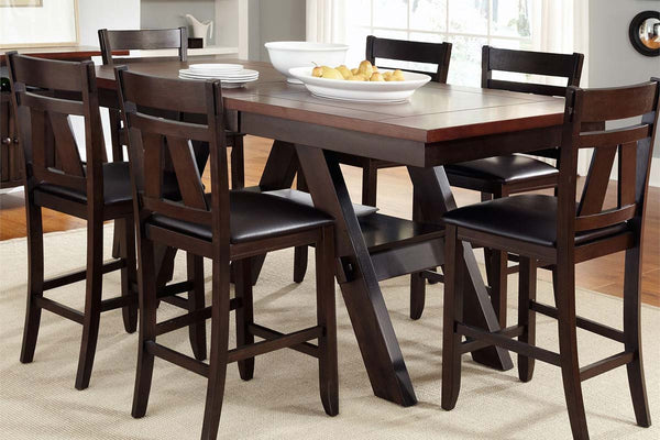 Thayer Contemporary 7 Piece Light And Dark Gathering Pedestal Table Dining Set With Splat Back Side Chairs