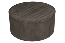 Tristan I Farmhouse Style Charcoal Round Drum Cocktail Table