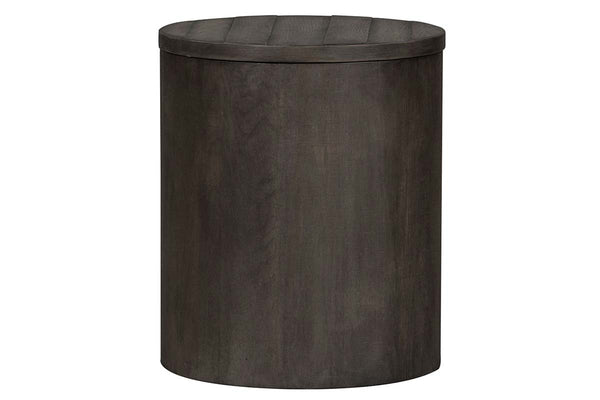 Tristan I Farmhouse Style Charcoal Round Drum Storage End Table