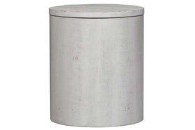 Tristan II Farmhouse Style Distressed White Round Drum Storage End Table
