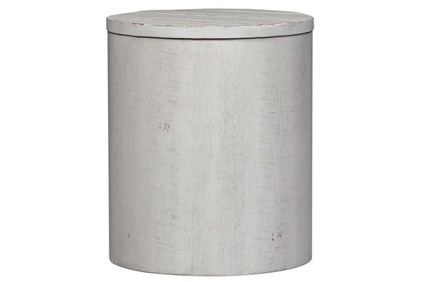 Tristan Modern Farmhouse Style Distressed White Round Drum End Table