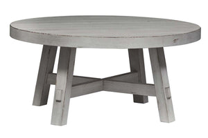 Tristan II Farmhouse Style Distressed White Round Splay Leg Coffee Table