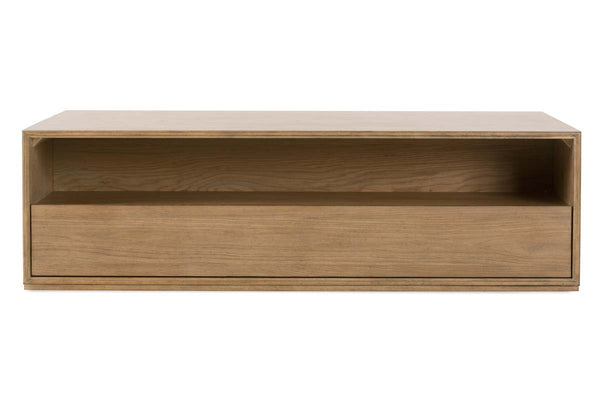 Vaughn Transitional Light Wood Two Drawer Low Profile Storage Coffee Table