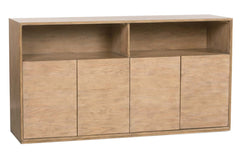 Vaughn Transitional Light Wood Four Door Storage Credenza Sofa Table