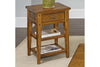Image of Warrington Traditional Plank Style Golden Oak Chair Side Table With Drawer And Two Shelves
