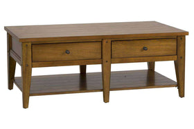 Warrington Golden Oak Lake House Style Coffee Table With Two Drawers And Shelf