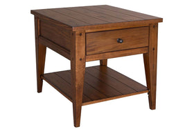 Warrington Traditional Single Drawer Plank Style Golden Oak End Table With Shelf