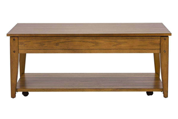 Warrington Golden Oak Lift Top Coffee Table With Plank Top And Storage Shelf