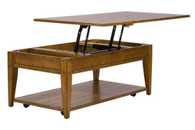 Warrington Golden Oak Lift Top Coffee Table With Plank Top And Storage Shelf