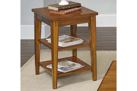 Warrington Traditional Plank Style Golden Oak Tiered End Table With Two Shelves