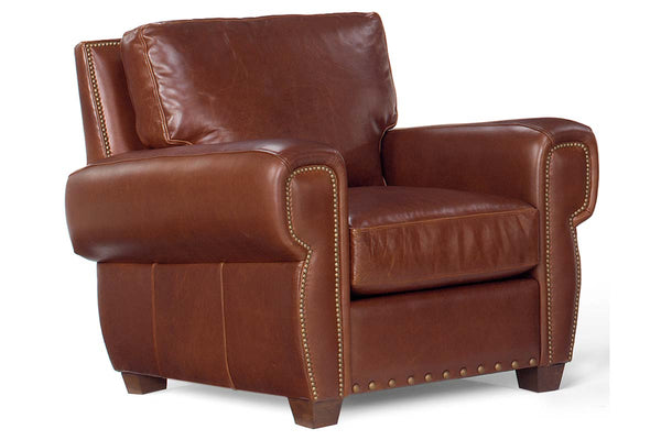Weston Leather Pillow Back Club Chair w/ Nailhead Trim