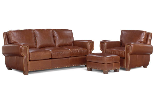 Weston "Designer Style" Leather Sofa Set w/ Contrasting Nailhead Trim