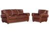 Image of Weston "Designer Style" Leather Queen Sleeper Sofa & Recliner Set w/ Contrasting Nailhead Trim