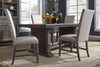 Image of Zander Transitional 5 Piece Trestle Table Dining Set With Aged Oak Finish And Upholstered Side Chairs